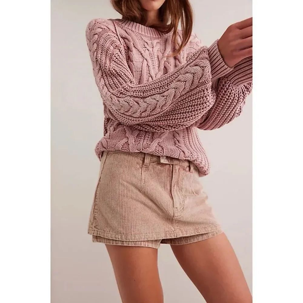 NWT Free People We The Free Gala-Vanting Cord Low Rise Mini Skort in Almondine